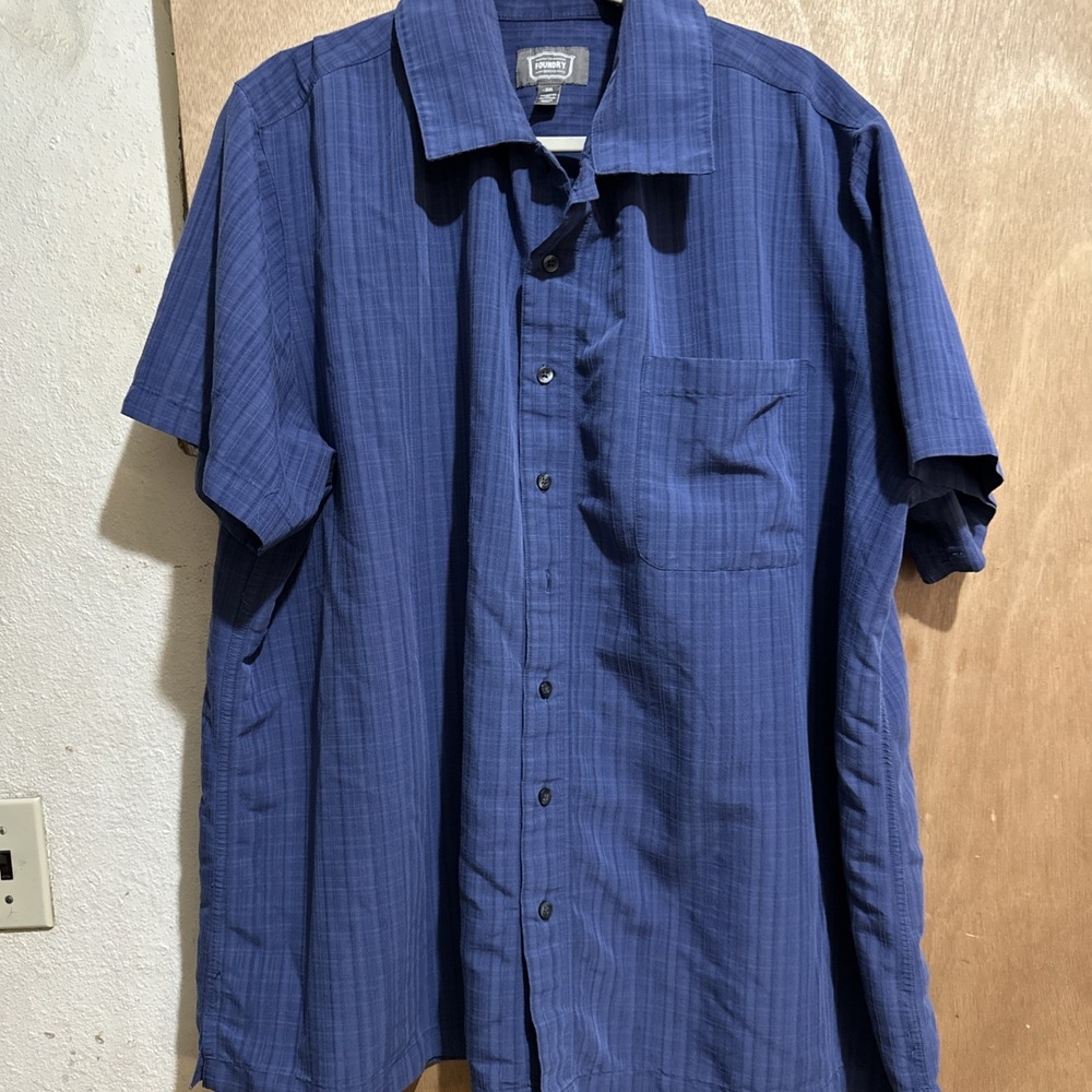 Foundry Supply Co Mens 3XL Blue Textured Striped Casual Button Up Shirt